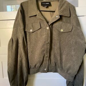 Fashion Nova Olive Corduroy Bomber Jacket Cropped